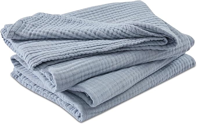 EMME Cotton Muslin Queen Blanket Bed Layering Bedspread Coverlet Breathable Gauze Soft Lightweight Blankets (Heather Dusty Blue, 90"x90")
