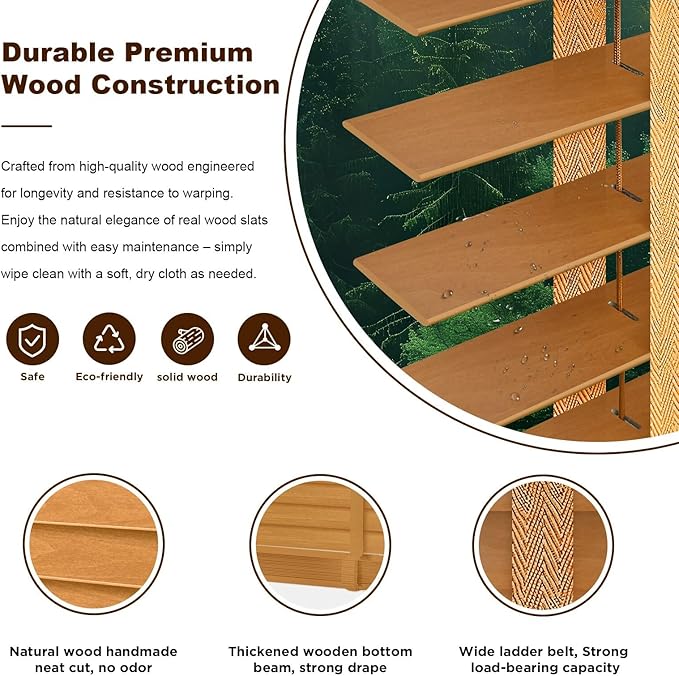 2" Cordless Wood Blinds for Indoor Windows Custom Blackout Blinds Room with Privacy Protection, Cordless Wooden Horizontal Window Shades for Bedroom, Living Room, Office, Bathroom, Kitchen