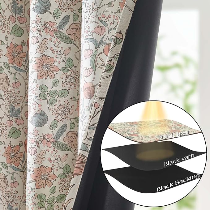 Vangao Pink Nursery Curtains for Girls Room Easter Floral 100% Blackout Curtains 84 Inch Length Farmhouse Drapes for Bedroom Room Darkening Flower Patterned Window Treatment for Kids Set of 2