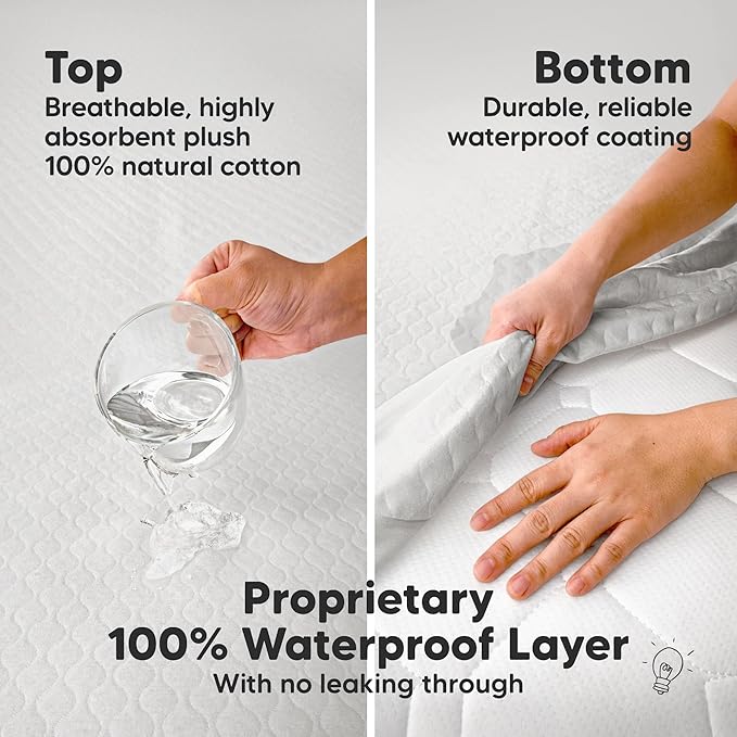 2-Pack Waterproof Crib Mattress Protector Cover Fitted - Quiet Baby Crib Mattress Pad Sheets, 52" x 28" Soft Quilted Cotton Baby Sheet, Machine Washable, Easy Fit, Durable (Pearl Gray/Mavy)