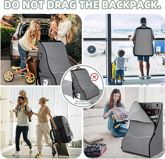 Car Seat Travel Bag for Airplane – Waterproof Heavy Duty Carseat Backpack for Gate Check or Airport Travel – Fits Infant, Convertible & Booster Seats, Dark Grey