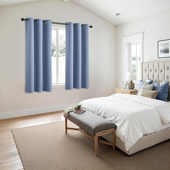MIULEE Denim Blue Blackout Curtains for Bedroom Living Room 54 Inches Long 2 Panels, Thermal Insulated Room Darkening Drapes Solid Grommet Noise Reduction Light Blocking Window Treatments 40x54 Inch