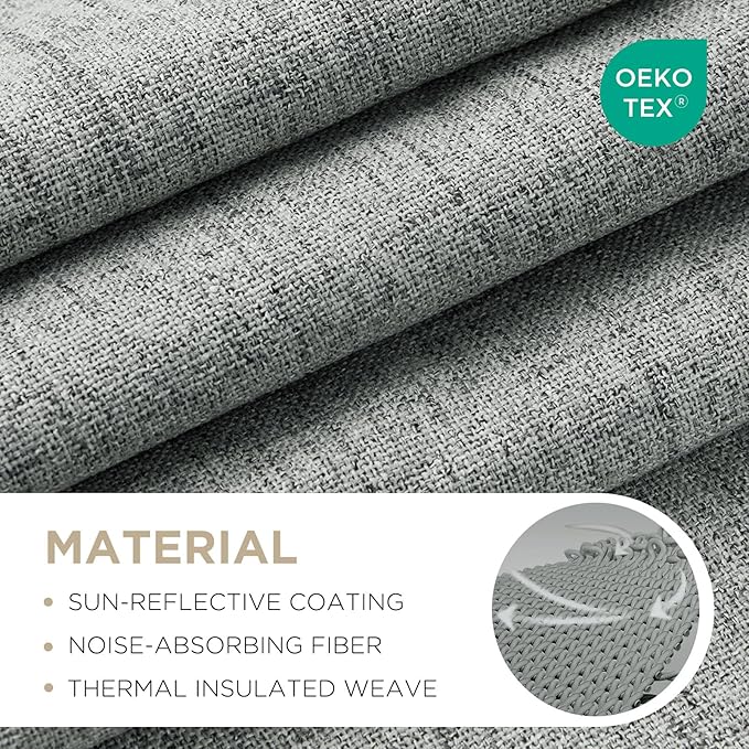 Joydeco Blackout Curtains for Bedroom - 100% Light Blocking 2 Panels Light Grey Drapes 42" W x 96" L, Thermal Insulated Room Darkening Curtains, Linen Textured for Living Room, Rod Pocket & Back Tabs