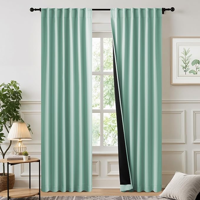NICETOWN Aqua Blue 100% Blackout Curtains, 2 Panels 52x84 Inches, Thermal Insulated Energy Efficient Window Draperies for Bedroom & Living Room, Shading Drapes for Light Sleepers, Rod Pocket Back Tab