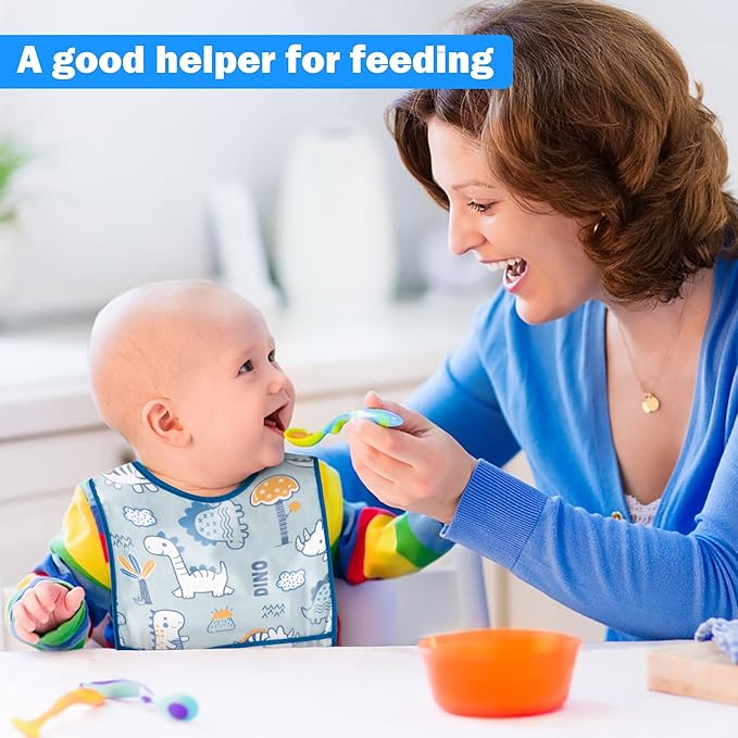 R HORSE 5Pcs Baby Bibs Set Toddler Bibs with Crumb Catcher Pocket & Snap Button Waterproof Baby Feeding Bibs for 6-24 Months