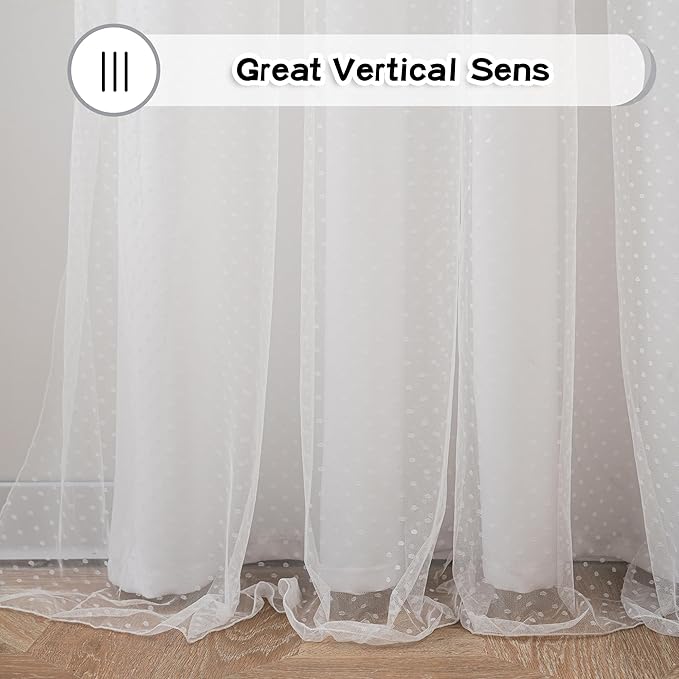 MYSKY HOME White Curtains for Girls Bedroom & Nursery Kids Cute Short Curtains for Small Windows 54 Inch Long Double Layer with Polka Dots Sheer, Grommet Tops, 52" Wide Each Panel, 2 Panels