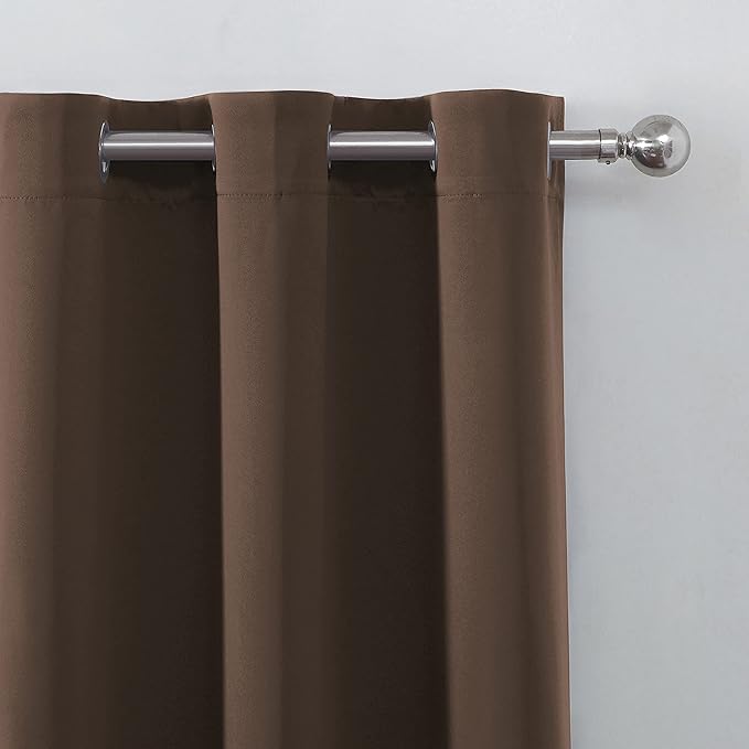 LEMOMO 100% Blackout Curtains 40 x 63 Inch/Chocolate Brown Curtains 2 Panels with Black Liner/Double Layer Full Room Darkening Bedroom Curtains