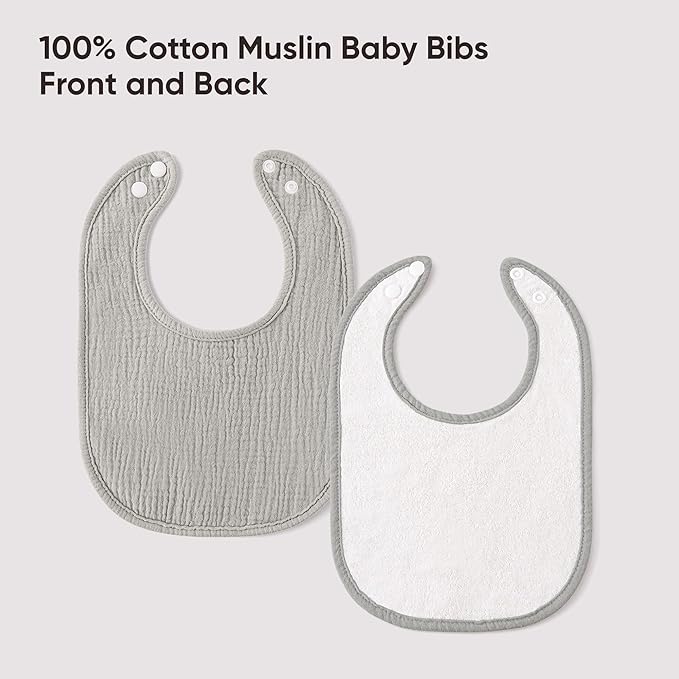Bearmoss Baby Muslin Drooling Bibs 100% Cotton Square Adjustable Bibs Gift for Baby Girls Boys Teething Drool 8 Pack