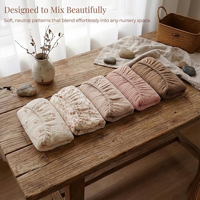 Niceye Muslin Changing Pad Cover 100% Cotton 3-Pack, Soft Breathable & Absorbent, Washable Changing Table Cover for Baby Girls & Boys （Small Flower Buds）
