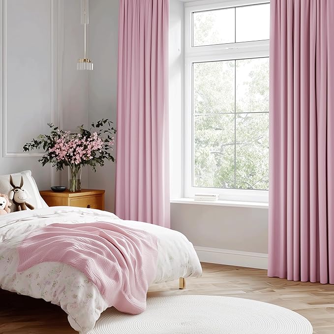 Beauoop Pink 100% Blackout Curtains 63 Inch Long 2 Panels for Bedroom Living Room Solid Room Darkening Thermal Insulated Soundproof Energy Saving Grommet Top Window Treatment Drapes, 52x63 2 Set