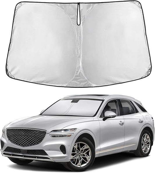 EcoNour Windshield Sun Shade Compatible for Genesis GV70 2022-2026 Front Window Sunshade Foldable Sun Visor UV & Heat Blocking Protection