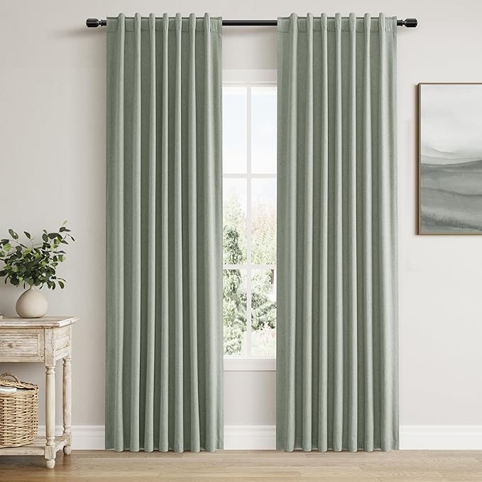 Guken 100% Blackout Curtains 80 Inch Length 2 Panels Set for Living Room Bedroom Back Tab Thermal Insulated Black Out Linen Drapes Room Darkening Window Curtains 80 Inches Long,Desert Sage