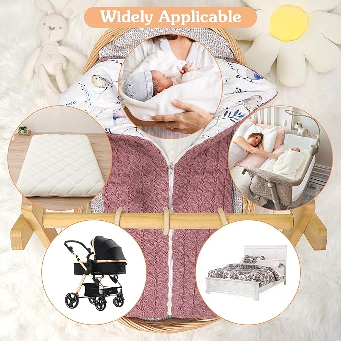Yanmucy Baby Swaddle Blanket Multifunction Wrap Knitted Sleeping Bag Newborn Baby Receiving Blankets Stroller Wrap for 0-12 Months (Pink)