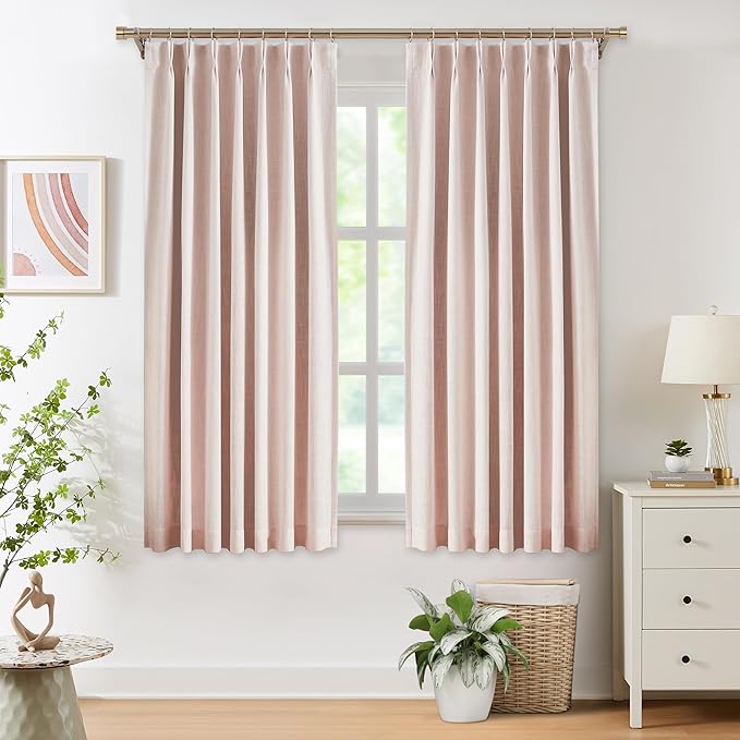 WEST LAKE Short Pink Bailey Pinch Pleated Full Blackout Curtain Panels 63 Inches Long with Liners,Textured Pinch Pleat Drapes for Girls Room,Thermal Insulating Window Treatment for Bedroom,40"Wx63"Lx2