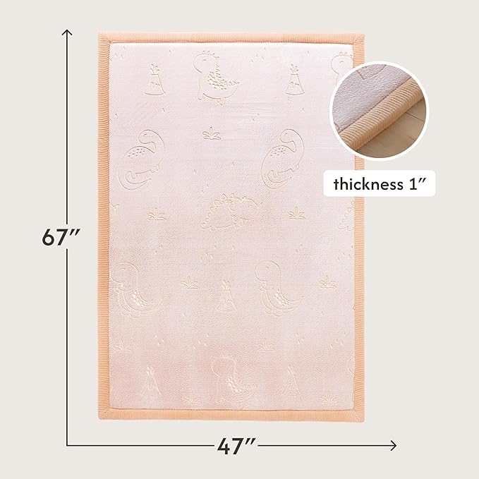 Hakuna Matte GlowCloud Baby Play Mat for Floor 47”x 67” Dinosaurs – Coral Velvet Memory Foam Rug for Crawling & Cozy Play – Non-Slip, Water-Resistant, Easy-Care Tummy Time Mat, Playmat for Playpen