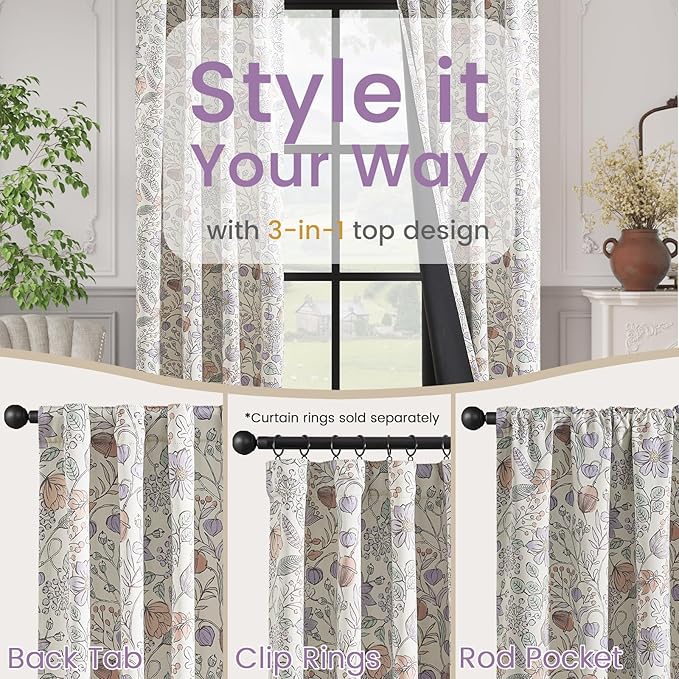 Vangao Purple Nursery Curtains for Girls Room Easter Floral 100% Blackout Curtains 63 Inch Length Farmhouse Drapes for Bedroom Room Darkening Flower Patterned Window Treatment for Kids Set of 2