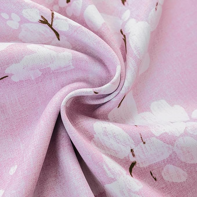 FMFUNCTEX 100% Blackout Floral Curtains for Bedroom, Pink Curtains 84 inch Length Blossom Flower Patterned for Living Room, Thermal Insulated Nursery Drapes, Grommet Top 2 Panels (White on Pink)