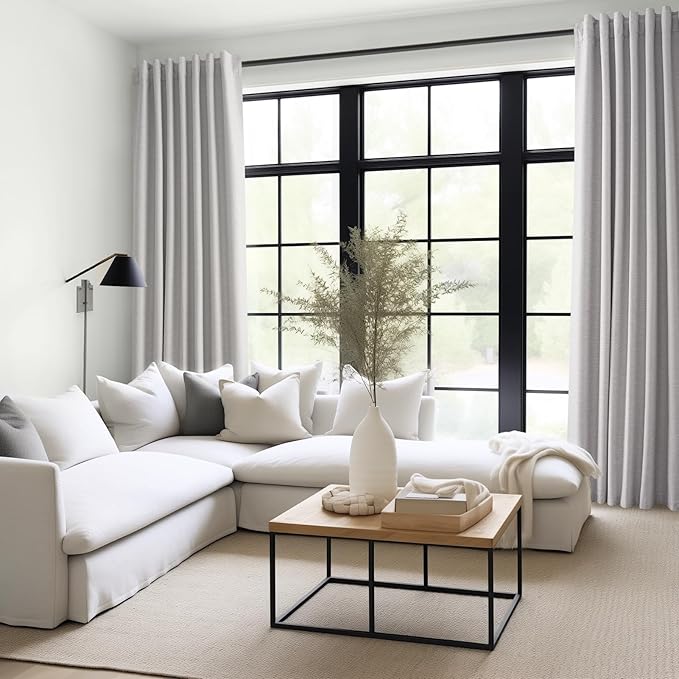 Topfinel Grey Beige Linen Blackout Curtains 84 Inch Long for Bedroom Living Room, Greige Gray Pinch Pleat Back Tab Gothic Moody Viral Drapes Mordern Boho Curtains for Window Dining Room 7 FT