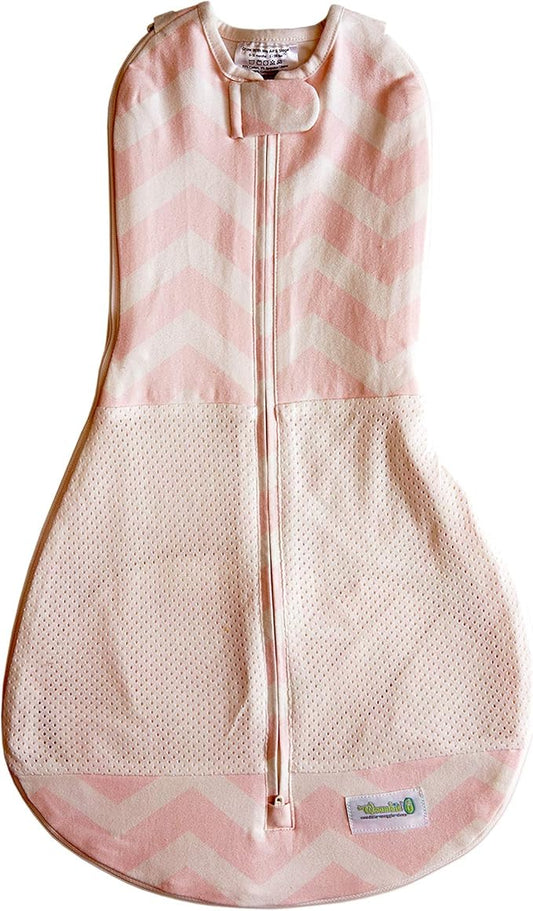 Woombie Grow with Me Air Baby Swaddling Blanket, Convertible Swaddle Fits Babies 0-9 Months, Expands to Wearable Blanket for Babies up to 18 Months, Dreamy Pink Chevron
