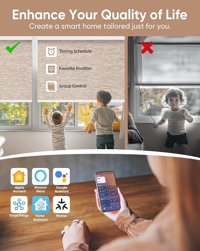 Kincmo Motorized Blinds with Remote,100% Blackout Motorized Roller Shades Work with Apple Homekit,Alexa,Google, Custom Electric Blinds with App,Voice Control (Aqua Waves Sandy)