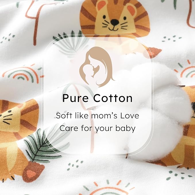 FIEMOL Baby Sleep Sack 18-24 months, 100% Cotton Sleeping Sack for Toddler, 3 Pack Baby Wearable Blanket, 0.5 Tog Lightweight Double Zipper Sleep Bag XLarge Brown Green Lion