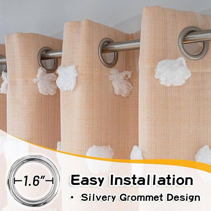 MYSKY HOME Yellow Curtains for Bedroom 54 Inch Long Double Layer Curtains for Kids Room Kithen White Pom Pom Sheer Nursery Curtains Grommet Room Darkening Small Window Curtains 2 Panels 52" x 54"