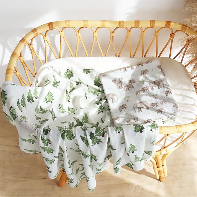 LifeTree Baby Swaddle Blankets, Boys Girls Muslin Swaddling Wrap Receiving Blanket for Newborn, 70% Viscose from Bamboo and 30% Cotton, Large 47" x 47", Elephant and Tree Pattern