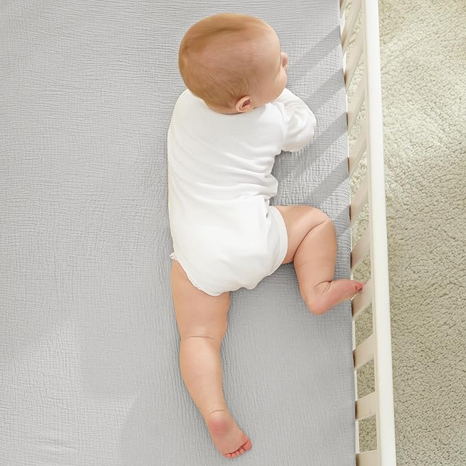 Bearmoss Muslin Crib Sheets - 100% Cotton Baby Crib Sheets Fitted for Standard Crib Mattress & Toddler Bed Mattress 52"x28" Soft Breathable Crib Sheet Neutral for Boys Girls - 2 Pack (White Star)