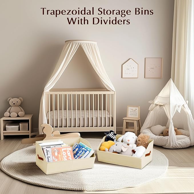 Closet Organizers and Storage Bins - 8 Pack Collapsible Divided Trapezoidal Cube Storage Bins Baskets with Orange Handle for Organizing Clothes Blankets, Toys, Books, Towels(Beige)