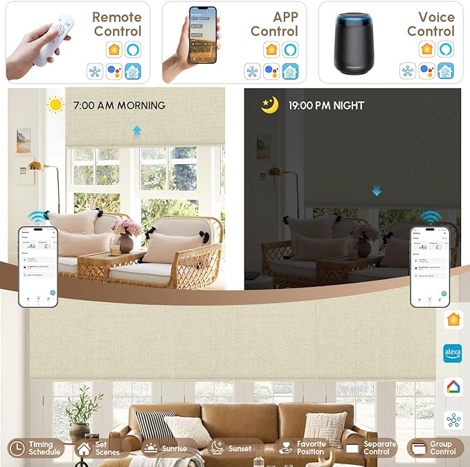 Kincmo No Drill Motorized Blinds with Remote, 100% Blackout Roller Shades for Windows, Custom Electric Blinds Compatible with Alexa, Apple Homekit, Google Home (100% Blackout Dual Sided Beige)