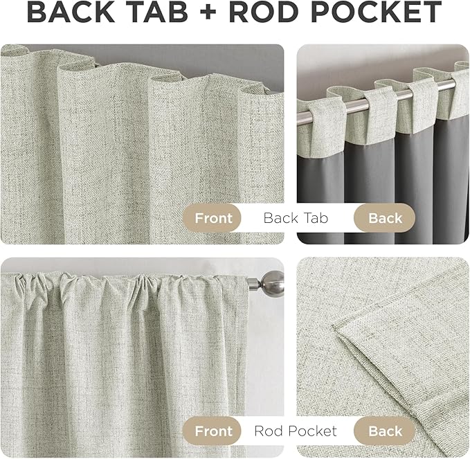 Joydeco Blackout Curtains for Bedroom - 84 Inch Long 100% Light Blocking 2 Panels Light Beige Drapes, Thermal Insulated Room Darkening Curtains, Linen Textured for Living Room, Rod Pocket & Back Tabs
