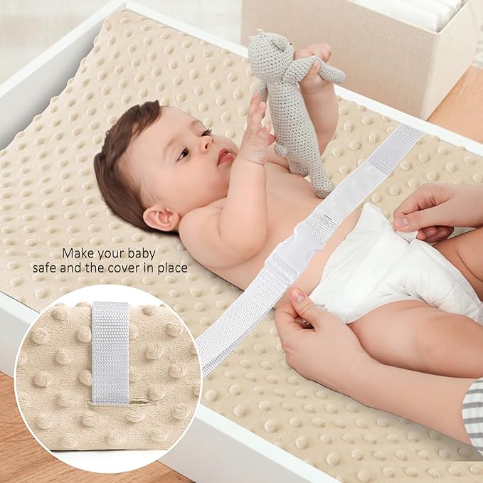 Susurration Changing Pad Covers 2Pack Minky Dots Plush Diaper Change Table Covers 33x17x7in Ultra Soft Changing Pad Sheets for Unisex Baby Girls Boys (Brown&Cream)