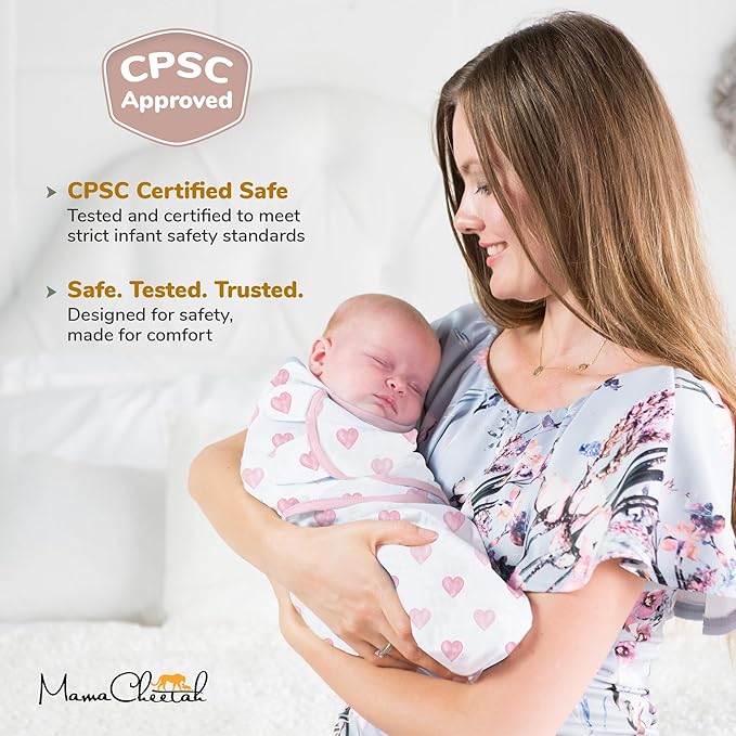 Mama Cheetah Baby Swaddle Sack, Organic Swaddle Blanket, Newborn Swaddling Sleep Sack, Adjustable Infant Swaddle Wrap, Easy Swaddles Girl 0-3 Month, Baby Essentials, 3-Pack