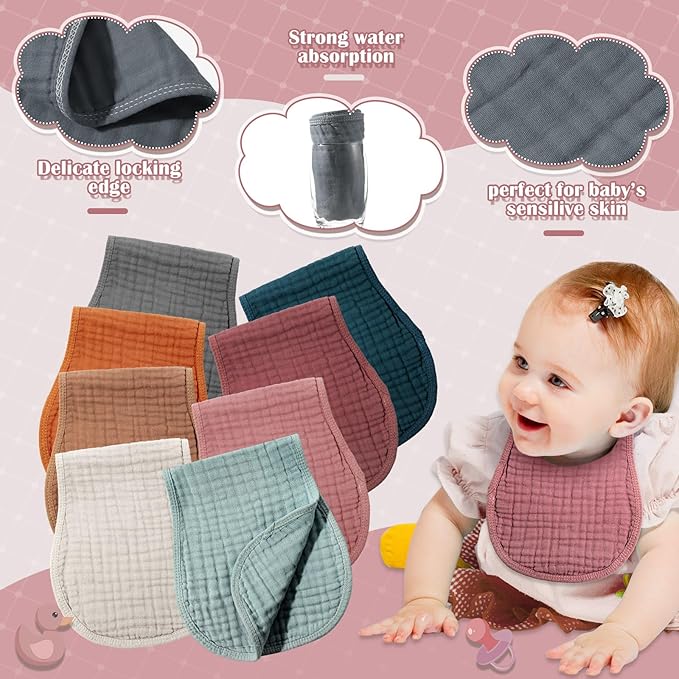 Frienda 8 Pack Muslin Burp Cloths for Baby Large 20 x 10 Inch Cotton Burp Rags for Spit up Drool Absorbent Soft Multicolor Wash Cloths Diapers for Newborn Girl Boy Essential Shower Gift(Bright Color)