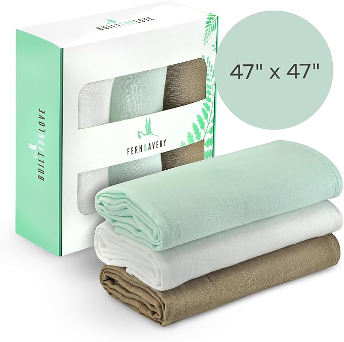 Fern & Avery Muslin Swaddle Blankets - Baby Swaddles - Soft Receiving Blanket for Newborn Baby Boy Or Baby Girl, Lightweight & Breathable Swaddle - Mint Theme