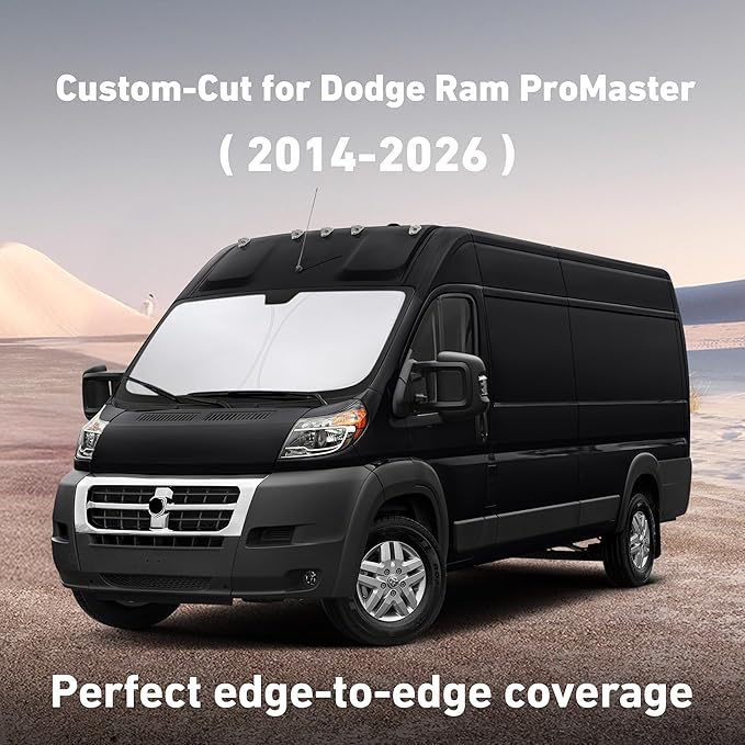 Econour Windshield Sunshade for Dodge Ram ProMaster 2014-2024 2025 2026, Sun Visor for Front Windshield & Window Sun Shade Cover, UV Heat Blocker & Protector, Car Accessories