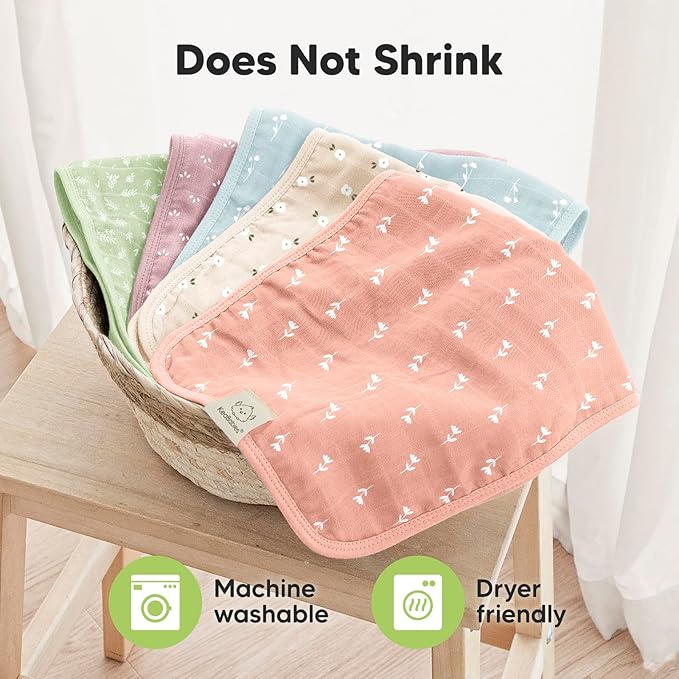 KeaBabies Cotton Muslin Burp Cloths Baby Boy, Girl - 5-Pack Soft & Absorbent Burping Cloth for Babies, Large Baby Towels & Washcloths for Newborn, Spit Up Rags, No Shrink, 20x10 (Bloom)