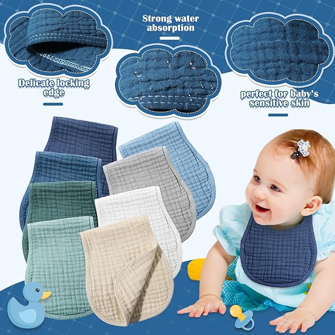 Frienda 8 Pack Muslin Burp Cloths for Baby Large 20 x 10 Inch Cotton Burp Rags for Spit up Drool Absorbent Soft Multicolor Wash Cloths Diapers for Newborn Girl Boy Essential Shower Gift(Cool Colors)