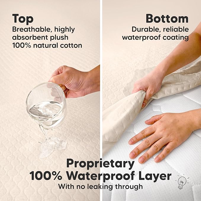 2-Pack Waterproof Crib Mattress Protector Cover Fitted - Quiet Baby Crib Mattress Pad Sheets, 52" x 28" Soft Quilted Cotton Baby Sheet, Machine Washable, Easy Fit, Durable (Cameo/Mavy)