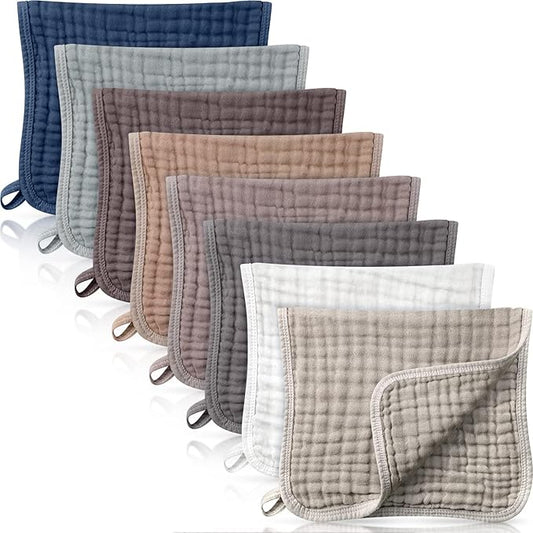 Remagr 8 Packs Muslin Burp Cloths Large 20" x 10", 6 Layers Unisex Baby Absorbent 100% Cotton Burp Rags Colorful Muslin Washcloths for Baby Plain Soft Cotton Cloth for Babies Girls Boys(Warm Colors)