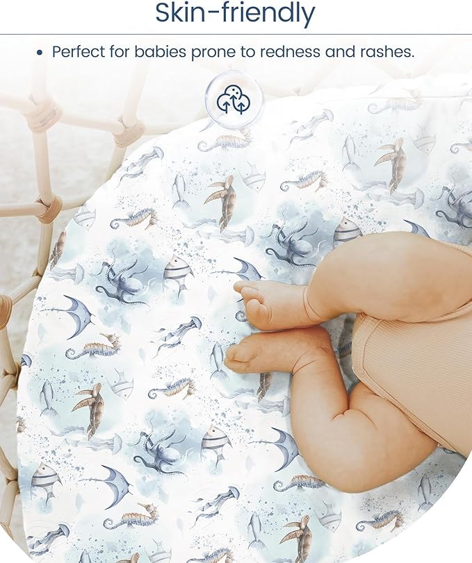 TotBasic Pack and Play Sheets Fitted, Ultra Soft Mini Crib Sheets Boy, Neutral Pack N Play Mattress Sheets Hypoallergenic and Soothing, Premium Jersey Playard Sheets, Safari Animals, 2 Pack