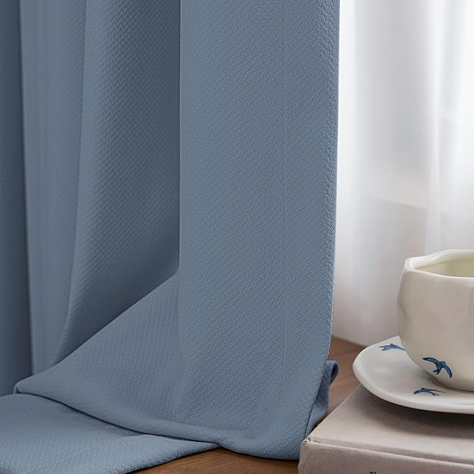 FMFUNCTEX 100% Blackout Curtains for Bedroom, Slate Blue Back Tab Curtain 90 Inches Long Drapery Thermal Insulated Curtains for Living Room, Black Out Drapes Rod Pocket Room Darkening 2 Panels