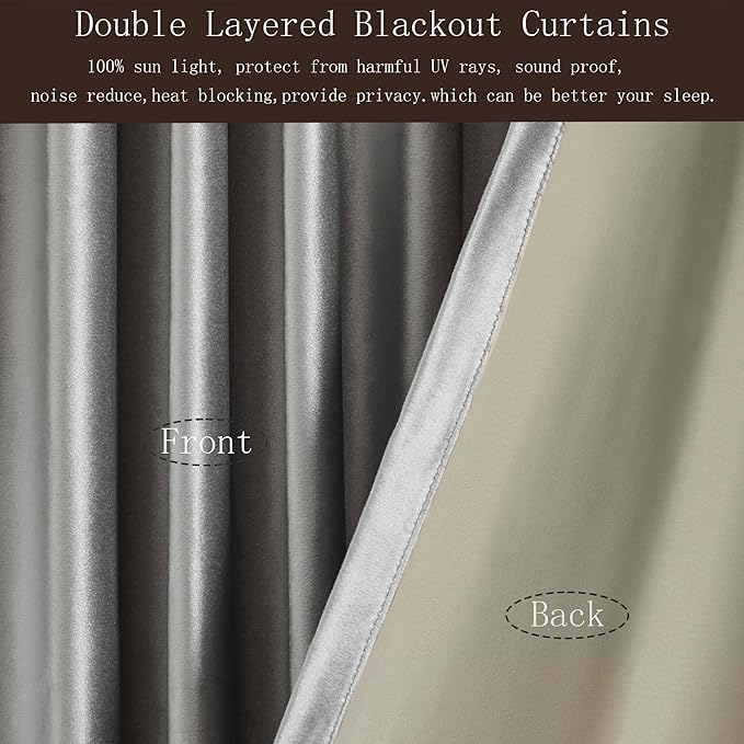 100% Full Blackout Silver Grey Velvet Curtains 102 inch Long for Living Room,Set of 2 Panels Liner Rod Pocket Back Tab Thermal Window Curtains Room Darkening Heavy Decorative Drapes for Bedroom