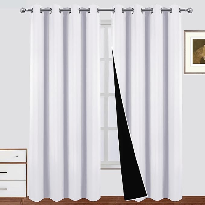 LEMOMO Blackout Curtains 52 x 95 Inch Off White Curtains 2 Panels Darkening Thermal Insulated Bedroom Curtains