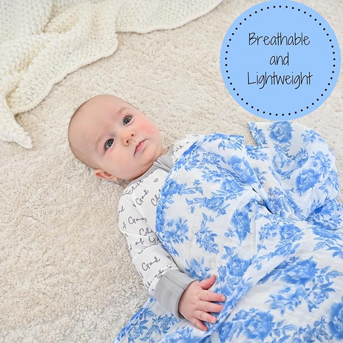 LollyBanks Baby Swaddle Blanket, 100% Cotton Muslin Blankets for Girls, Large 47 x 47 Inches Soft and Breathable Swaddles for Newborns, Gentle Baby Wrap Swaddle, Registry (Blue Peony Print)
