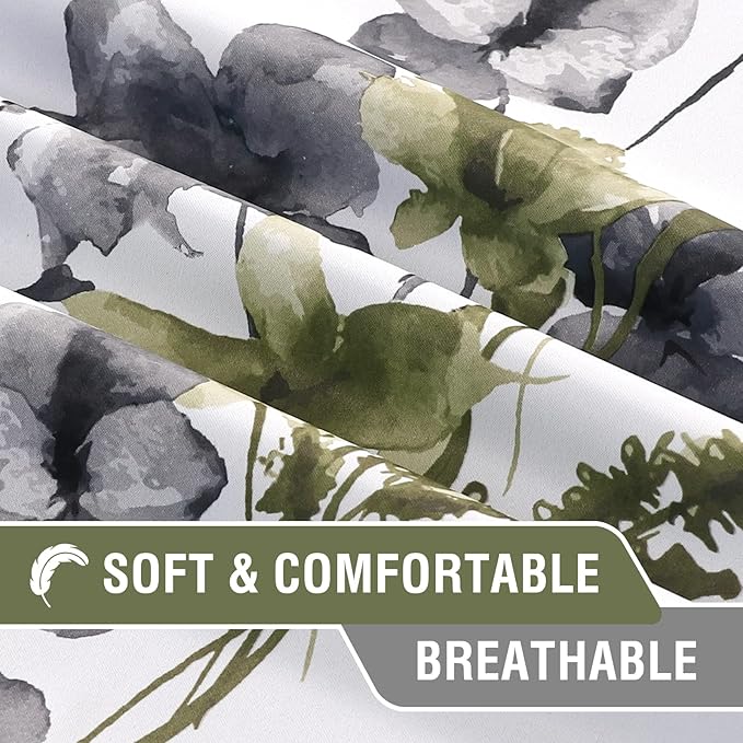 H.VERSAILTEX 100% Blackout Curtains 63 inch Length 2 Panels Set Cattleya Floral Printed Drapes Leah Floral Thermal Curtains for Bedroom with Black Liner Sound Proof Curtains, Grey and Olive