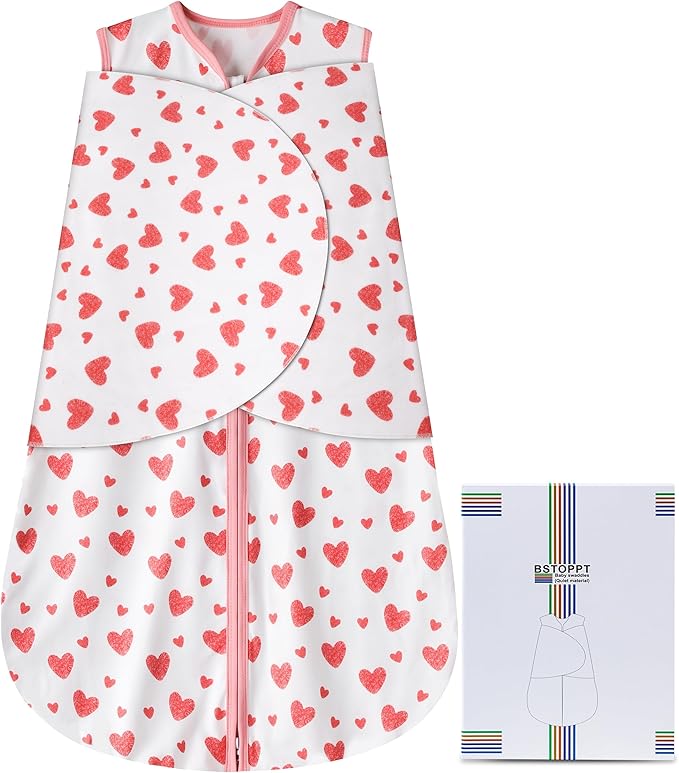 BSTOPPT Newborn Sleep Sack Baby Swaddle,Swaddle me 3-6 Month,3-Way Adjustable Wearable Blanket,100% Rayon Cotton Swaddling Sleeping Bag，TOG 0.5 (Love, 3-6 Months)