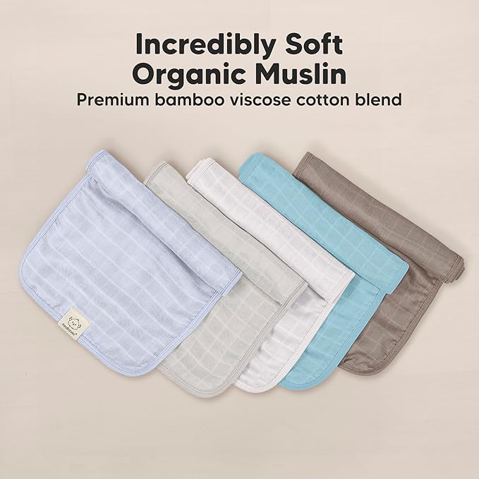 KeaBabies Cotton Muslin Burp Cloths Baby Boy, Girl - 5-Pack Soft & Absorbent Burping Cloth for Babies, Large Baby Towels & Washcloths for Newborn, Spit Up Rags, No Shrink, 20x10 (Nimbus)