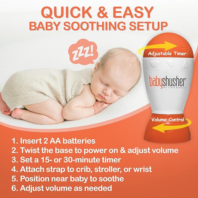 Baby Shusher Portable Sound Machine - White Noise Sound Machine, Baby Soother for Sleeping, Newborn Essentials for Crib, Battery Operated Hush, Travel Friendly - 3 Count