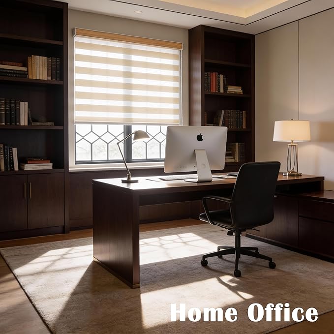 Zebra Blinds for Windows, Free-Stop Zebra Shades, Dual Layer Light Filtering Sheer Blinds for Indoor Windows, Roller Window Shades for Privacy (36" W X 72" H, Cream)